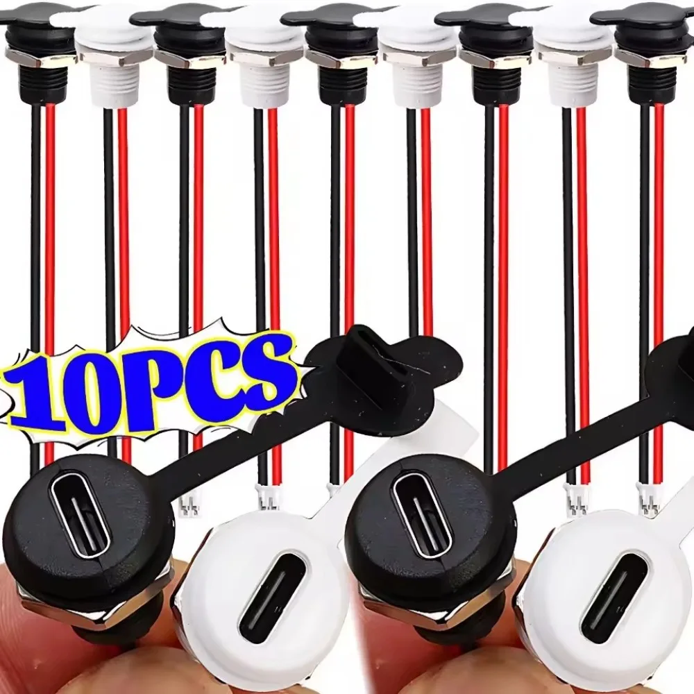 10/1pcs USB Type C Connector Type-C Waterproof with Nut Locking Plate Female TPC Waterproof High Current Fast Charging Jack Port