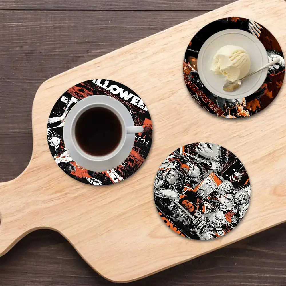 Horror Movie M-michael Myers Retro Wooden Cup Mats Elements Colour Printing Cup Coasters Home Kitchen Decora Gifts