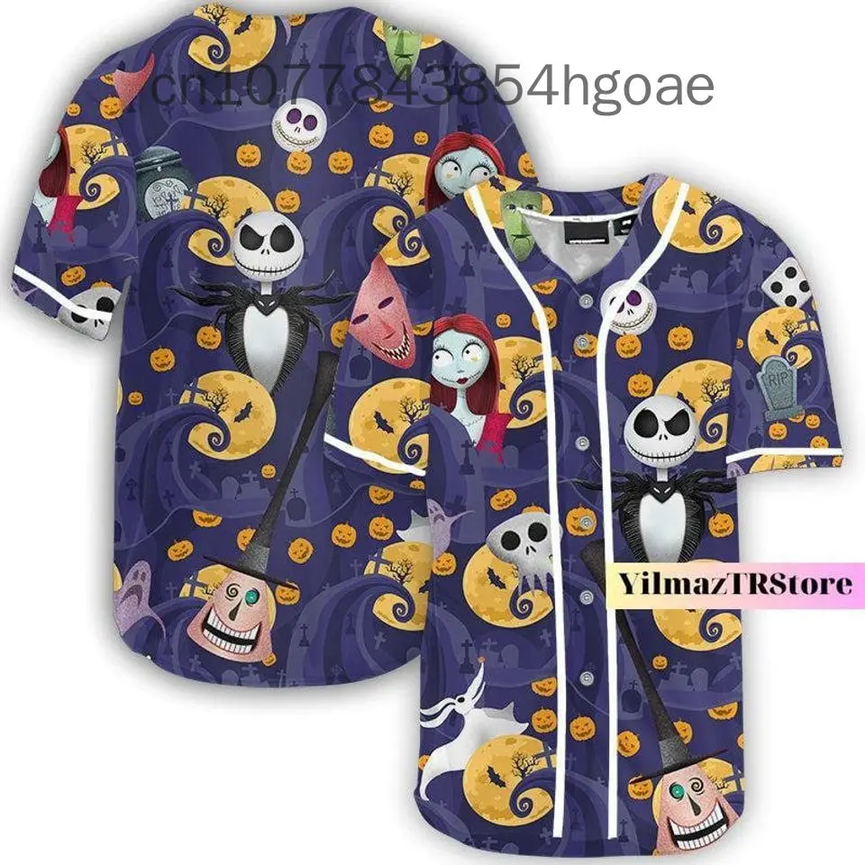 New Jack Skellington And Sally baseball jersey Mens Women Custom Name Disney Baseball Uniform Casual Sports Shirt