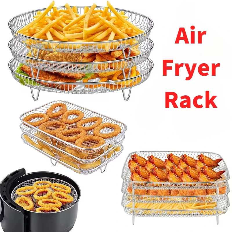 UNTIOR 1/3 Schicht Air Fryer Racks Edelstahl Quadratische Stapelbare Dörr Racks Ofen Grill Für Küche Kochen Werkzeug Zubehör