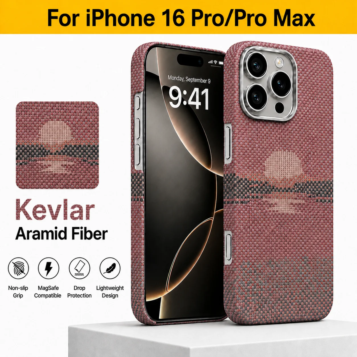 

For iPhone 16 Pro/Pro Max Ultra-thin magnetic phone case made of aramid carbon fiber features MagSafe magnetic attachment.