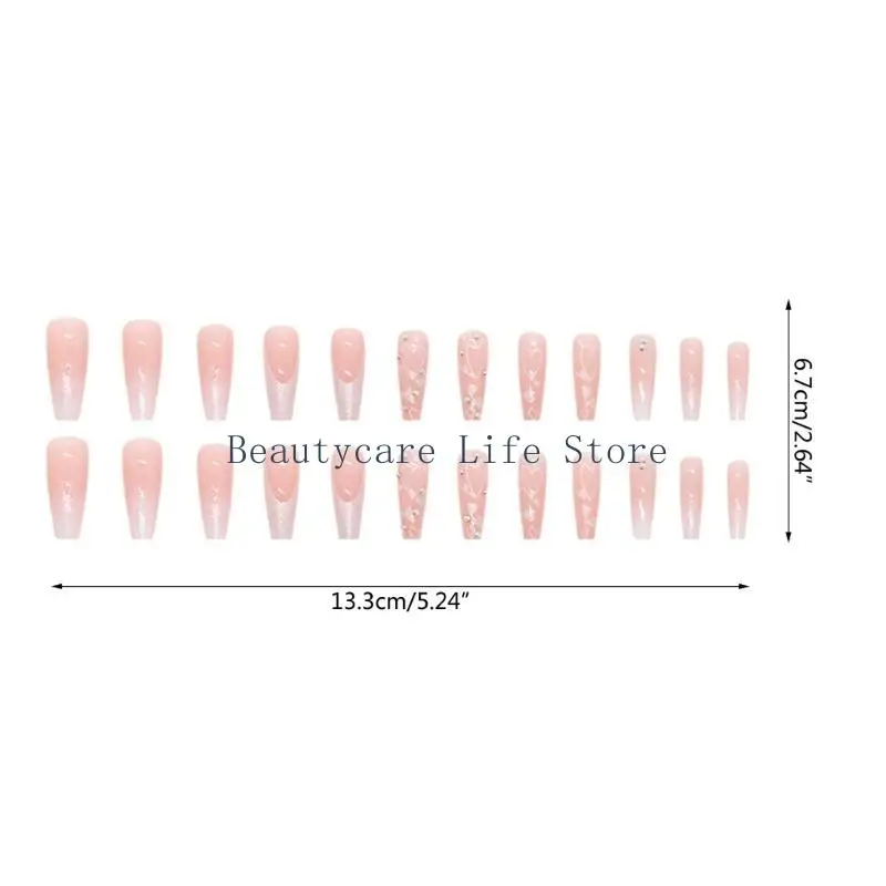 652c Kits Faux Nails, 24 pièces Pindes Pinde Pink Faute ongles, pas colle 12 tailles Couverture complète Faux Fingernails sur