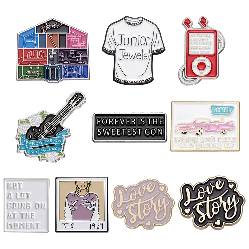 XEDZ Cartoon Colorful Singer Peripheral Enamel Brooch Walkman Listening Business Card Guitar T-shirt Love Story Metal Badge Musi