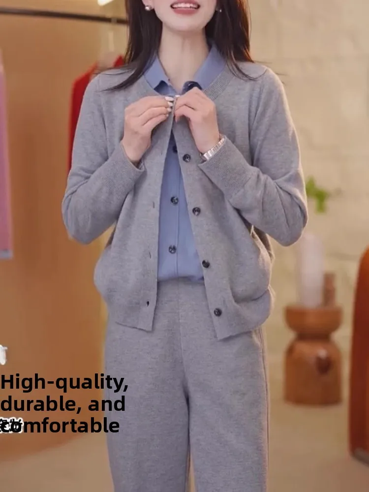 Kleur Blo Gebreid Wollen Open Vest Losse Casual Lange Sve Trui Sli Veelzijdige Top voor Dames Herfst Winterkleding