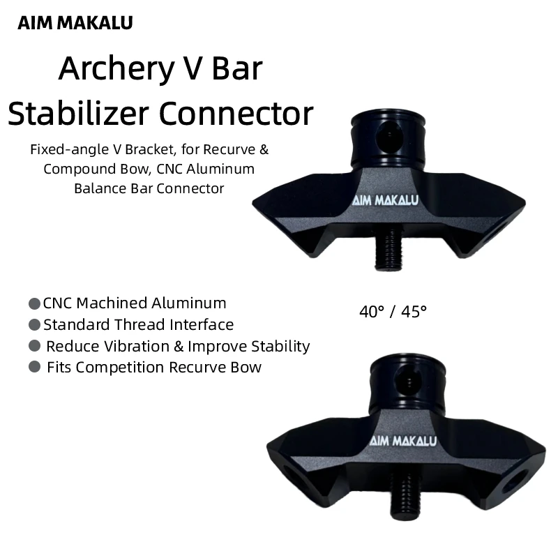 Archery Aluminum Stabilizer System Shock Absorber Balance Bar V-Bar, Adjustable Angle, Accessory for Recurve Bow Hunting Shootin