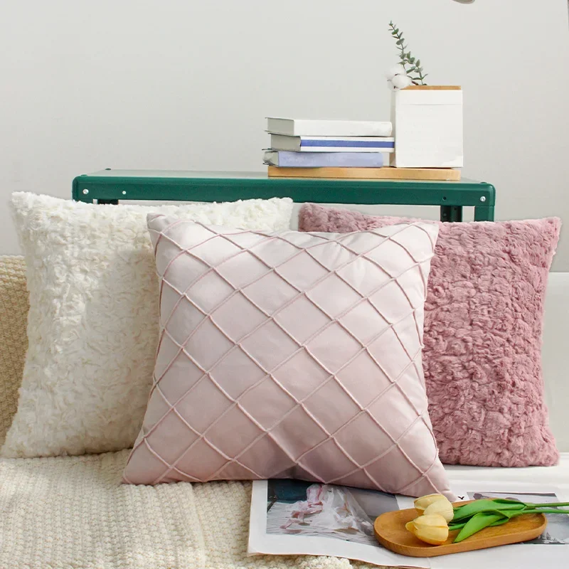 White/Pink Cushion Cover 45x45 Decorative Pillows for Living Room Sofa Couch Office Plush Pillow Cover for Kid Home Decor