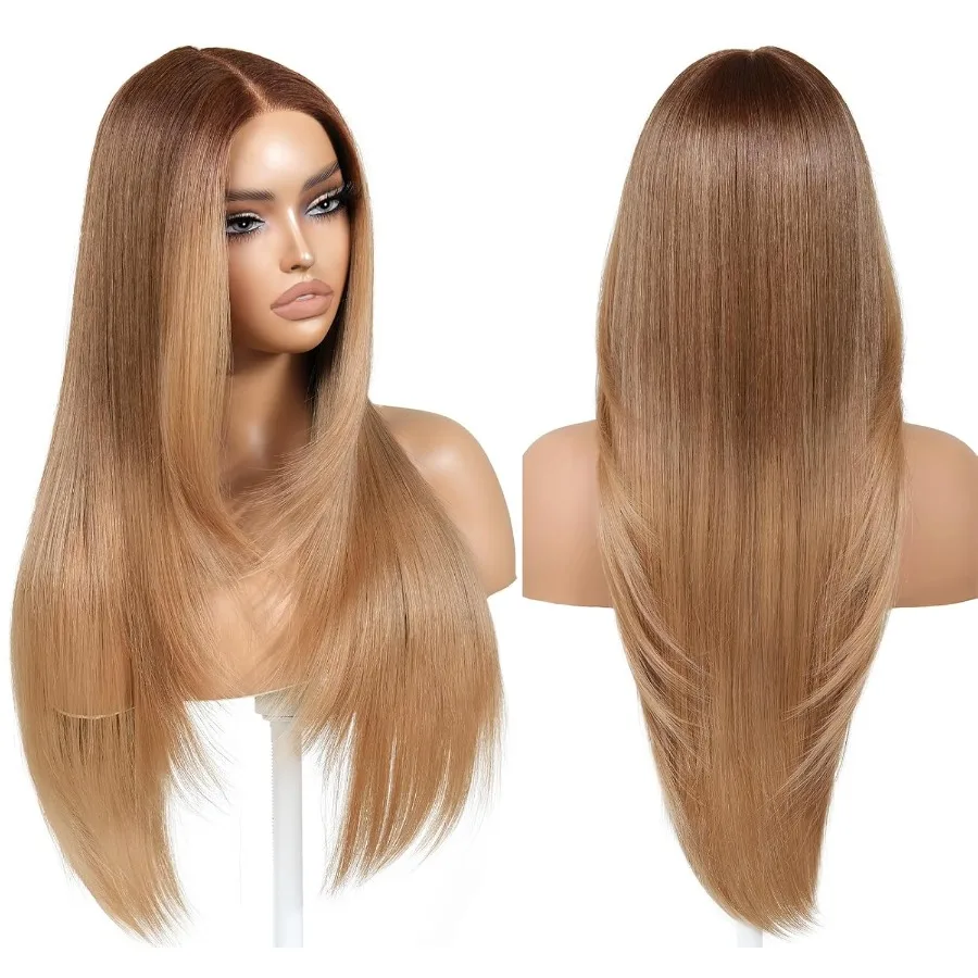 ارتداء والذهاب شعر مستعار أشقر عسلي بدون صمغ مع الانفجارات قبل قطعها قبل الطبقات HD الدانتيل الجبهة بيروكات صناعية للنساء شقراء Ombr #1