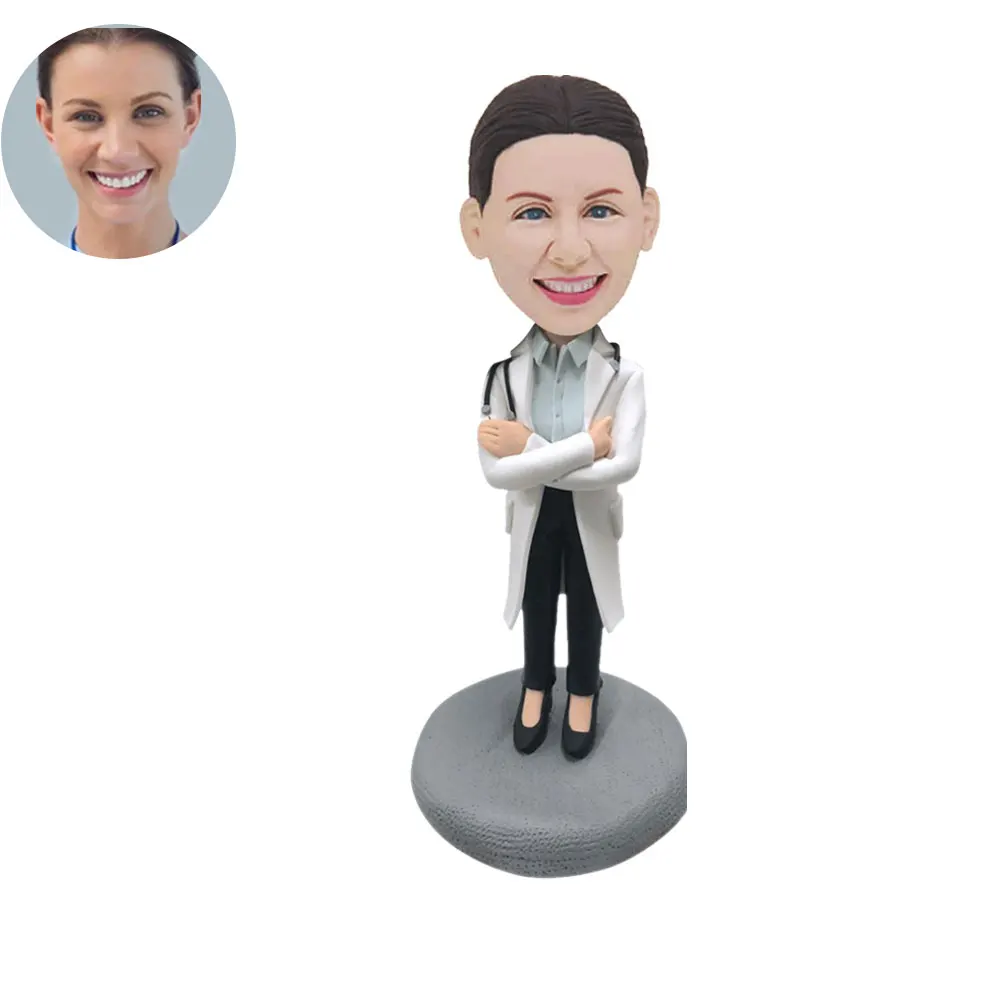 

Custom Bobblehead Figurine Personalized Customized Gifts for Doctor Nurse-Female Doctor in Lab Coat with Stethoscope