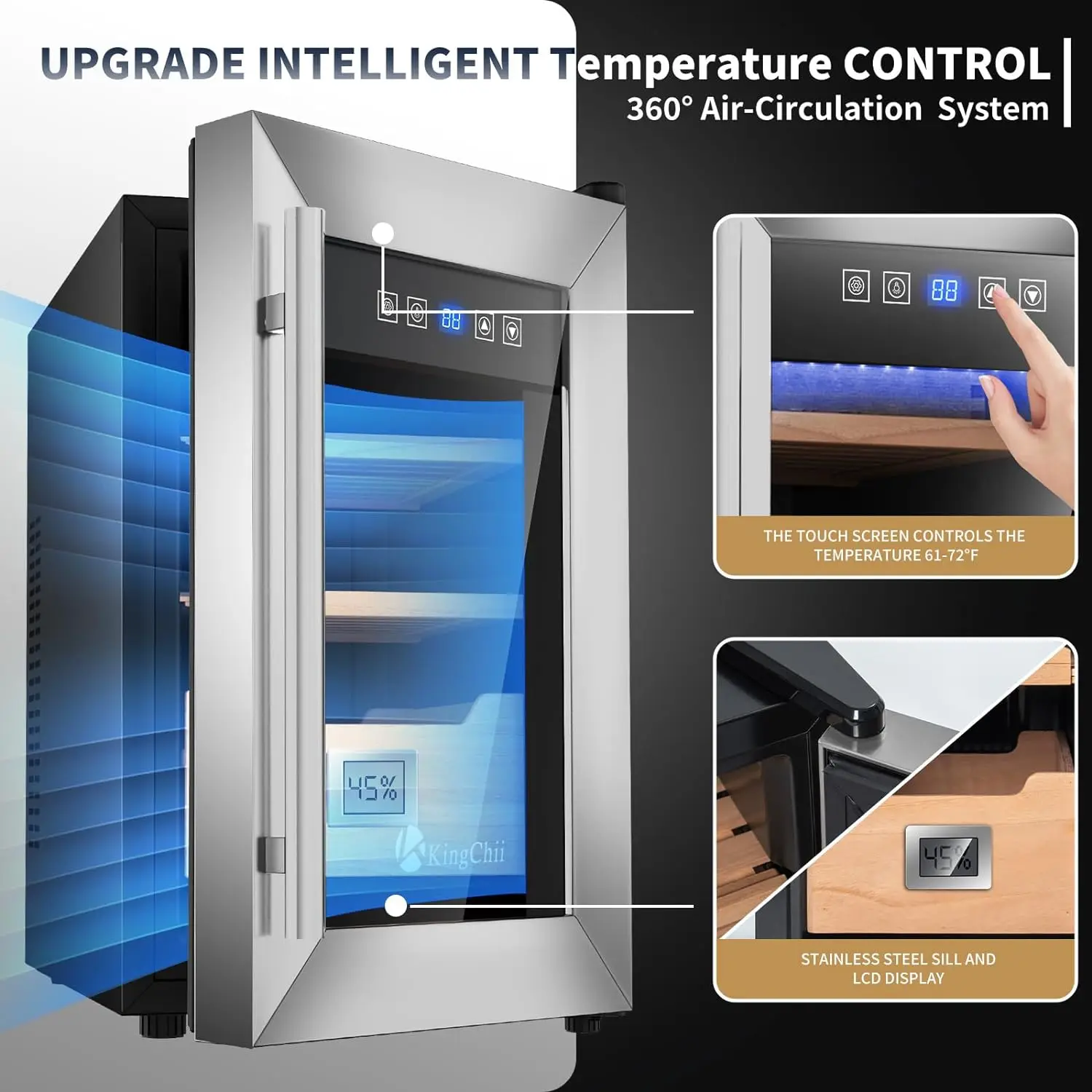 KingChii 25L  Cigar Humidors Temperature Control System, Cooling & Heating Humidor Cabinet with Spanish Cedar