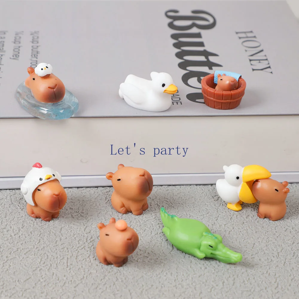 10Pcs/Set Cartoon Animal Capybara Pelican Resin Figurines Micro Landscape Ornaments for Home Garden Potted Plant Decoration