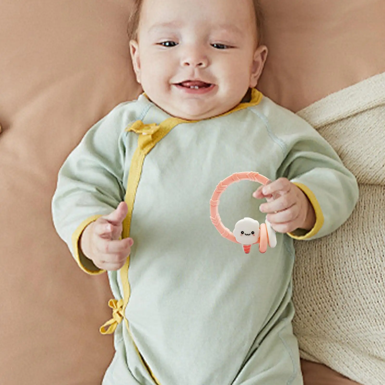 Baby Bijtringen Siliconen Chewer Kauwkauwring Met Rammelaar Kralen Voor Kinderen Jongens Peuter Thuis Slaapkamer Reizen Binnen Buiten Wiegjes