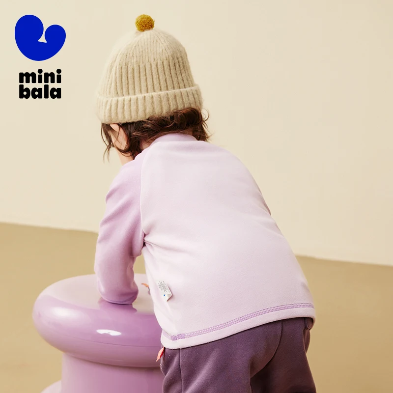 تي شيرت ميني بالا للأطفال 2025 شتاء جديد صديق للبشرة مبطن بالصوف الحراري طبقة أساسية