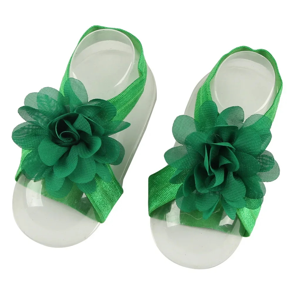 Solid Color Handmade Chiffon Flowers Infant Barefoot Sandals DIY Children Accessories Newborn Photography Props Birthday Gifts - view 4