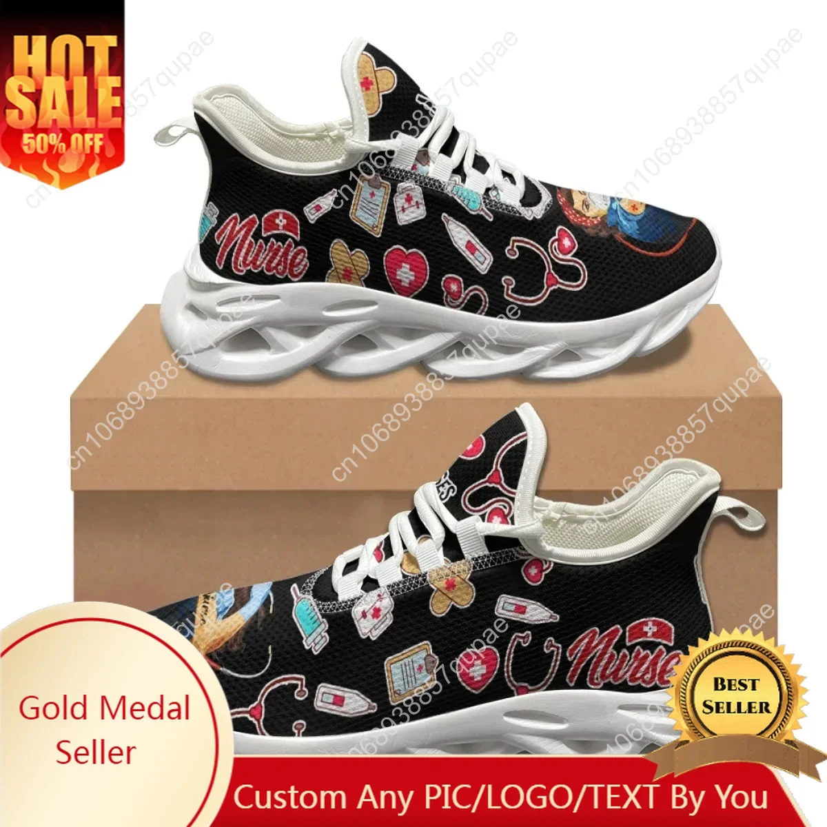 

Black Nursing Platform Custom Shoes for Women Fashion Medical Hospital Work Comfort Sneakers Shock Absorbing Summer Light Walkin