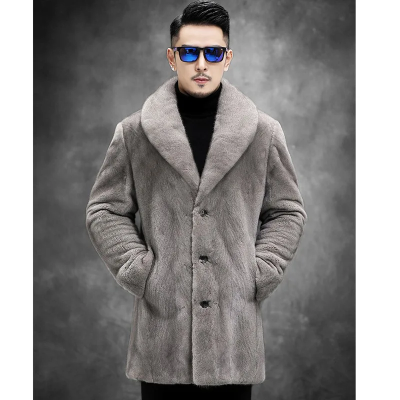 Winter Mid Length Fur Jacket Men Coat Long Sleeve Single-breasted Faux Fur Coat Windbreaker Windproof Thick Pockets Snow Clothes