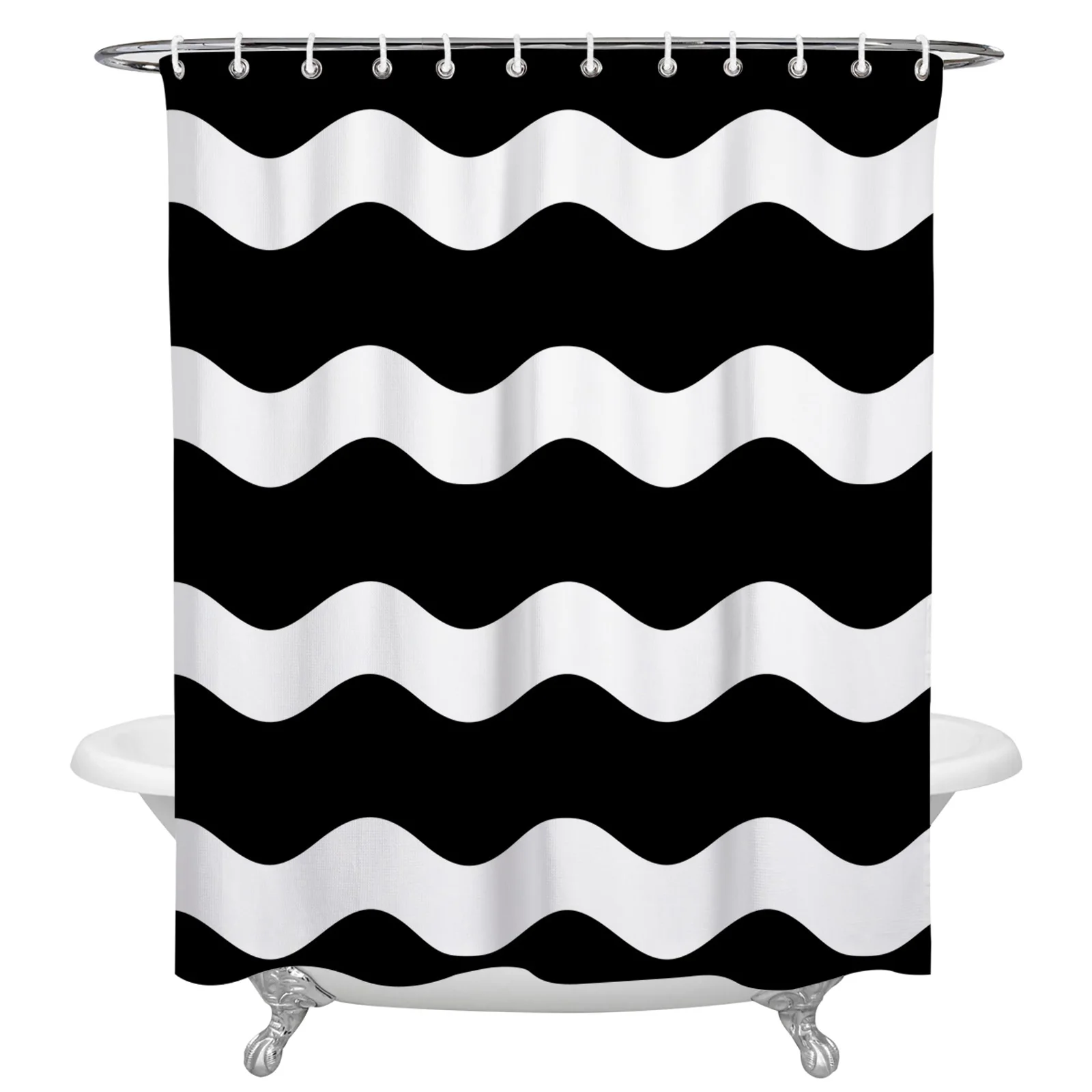 Black Ripple Stripes Waves Waterproof Bathroom Decoration Shower Curtain With Hook Printed Bathtub Curtains Bathroom Accessories