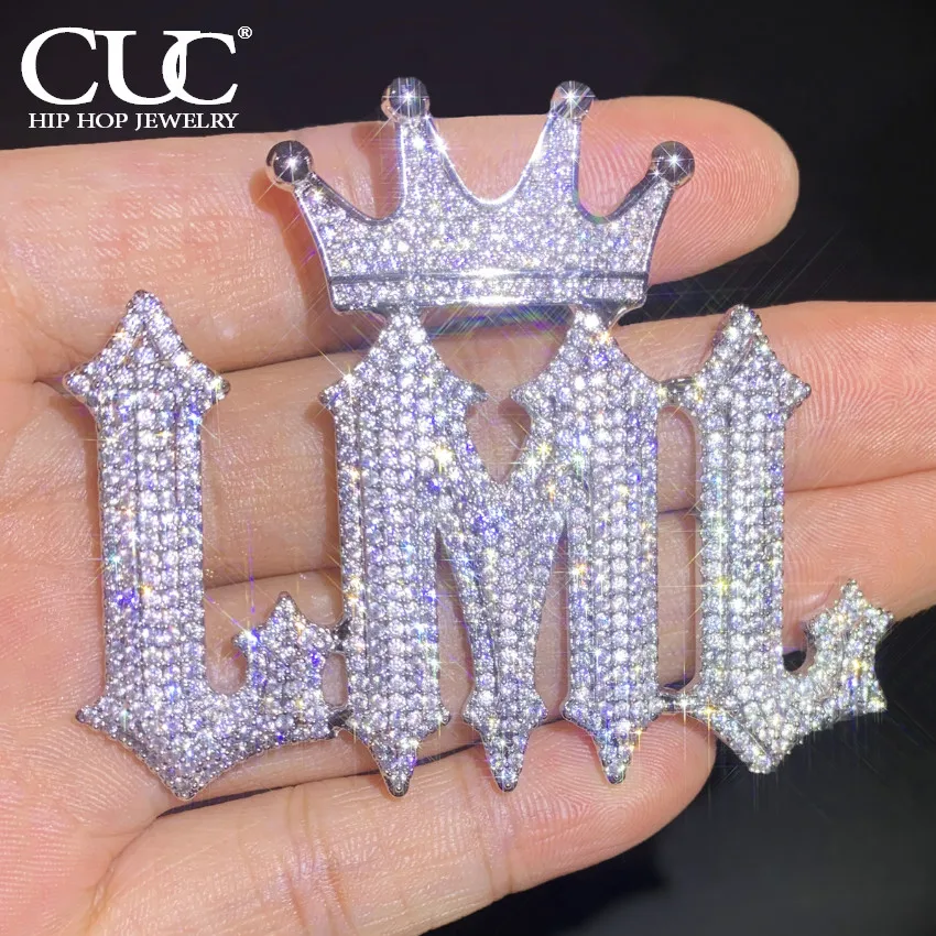 CUC Brush Script Crown Letter Pendant Chain Women Men HipHop Custom Name Necklace Iced Out Zircon Customized Rock Rapper Jewelry