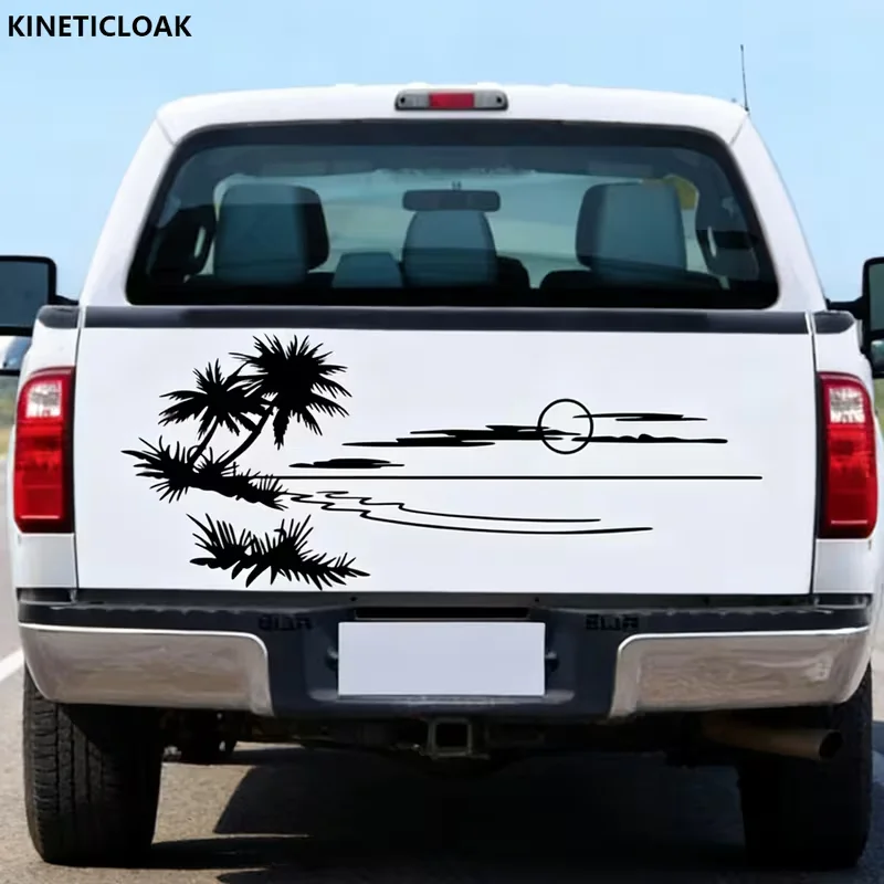 1pc Car Sticker Featuring a Beach And Palm Tree Scenery, Made of PVC Material, Designed for Vehicle Body Decoration, Resistant t