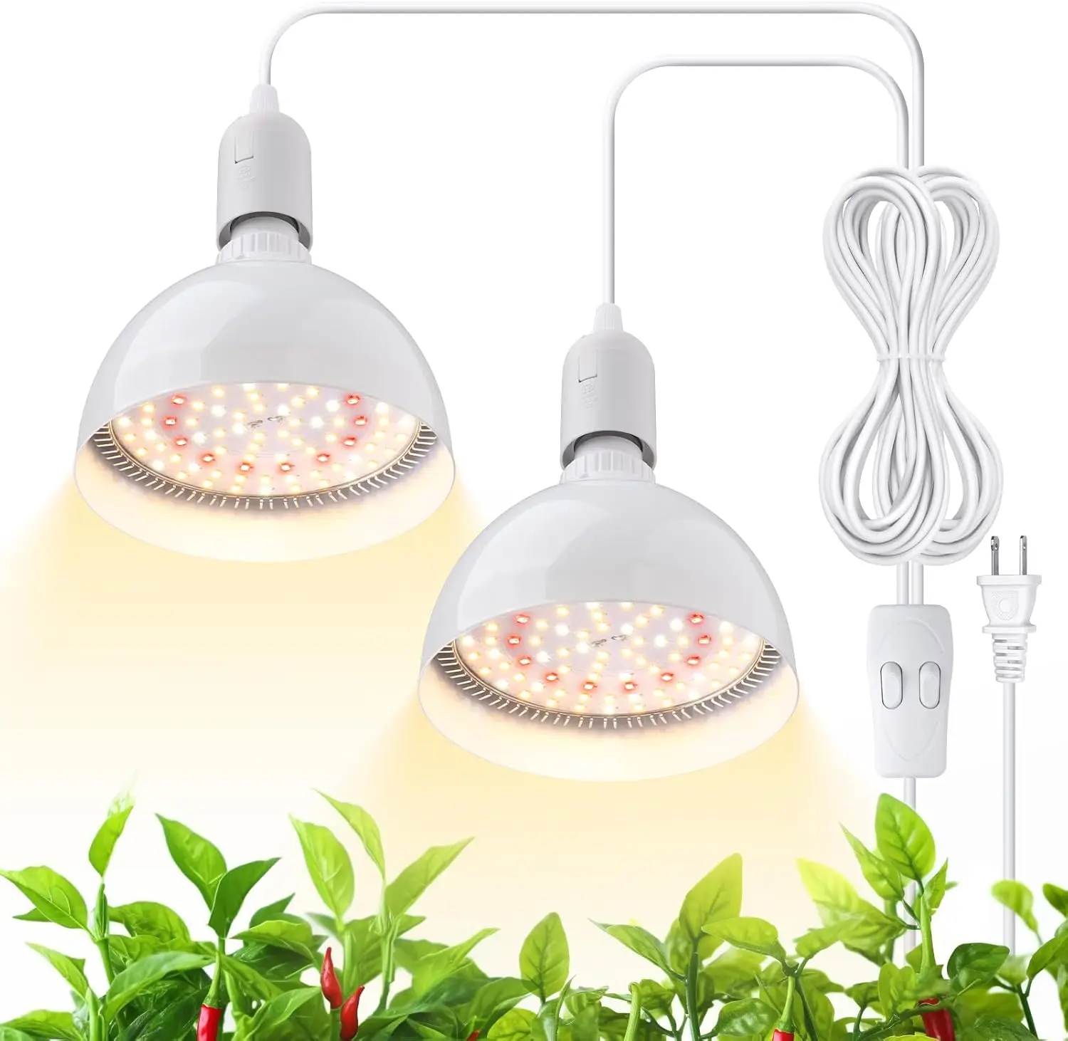

50W Full Spectrum LED Grow Light Bulb, 2-Head Hanging, 16.4FT Cord, for Indoor Plants, Tall Plants, Garden, Greenhouse