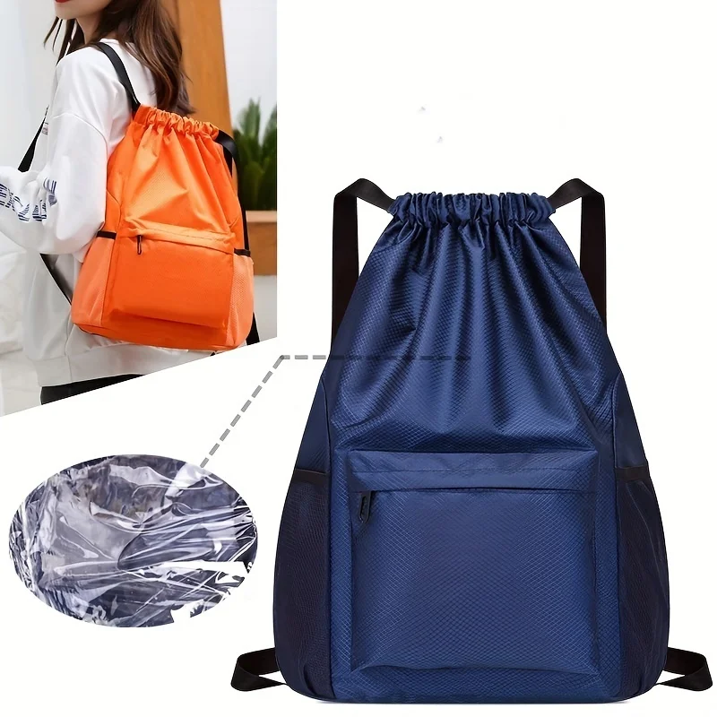 

Men/Women Drawstring Pocket Backpack 2023 New Nylon Waterproof Backpack Large Capacity Drawstring Travel Bag Fitness Sports Bag