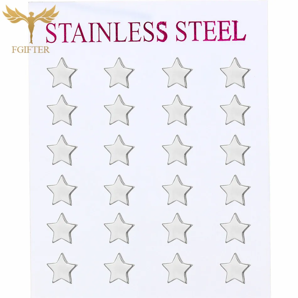 12 Pairs Lot Stainless Steel Earrings Set For Women Teen Piercing Jewelry Fashion Star Ear Stud Accessories Wholesale For Resale