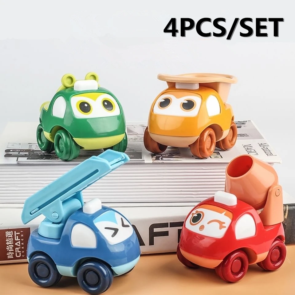 4Pcs/Set Children's Q Edition Cute Fun Return Engineering Car Toy for 0-3 Years Old Kids  Anti-collision Anti-fall Inertial Car