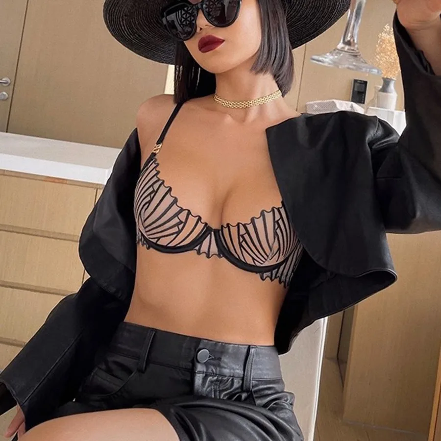 

Черный тонкий бюстгальтер пуш-ап, сексуальный французский кружевной бюстгальтер на косточках, литой поддерживающий бюстгальтер с полным покрытием, удобный бюстгальтер с защитой от бокового проливания