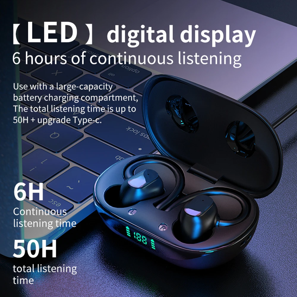 Thể Thao ENC Bluetooth 5.1 Không Dây Móc Tai Với Sạc Bass Nặng HiFi Stereo Chống Nước 100 Giờ Thời Gian Chờ Tai Nghe Nhét Tai
