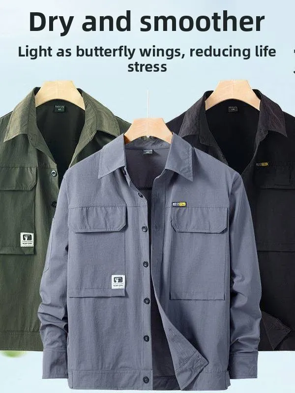 

Ultra-Lightweight Qui-Dry Ice Silk Workwear Set Men's Casual Outdoor Four-Way Stretch Thin Model Spring Season School orm