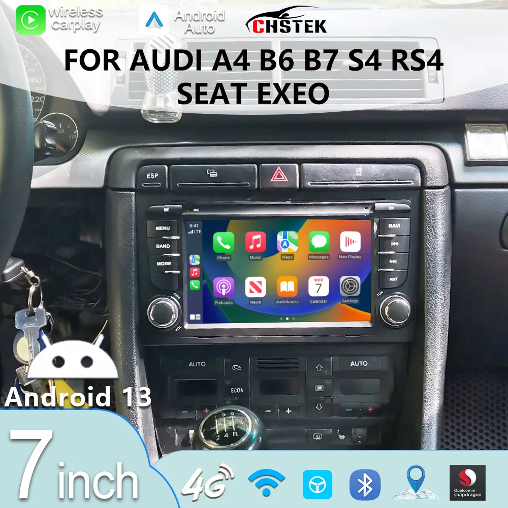 

Беспроводная мультимедийная система CHSTEK CarPlay для Audi A4 B6 B7 S4 RS4 2002-2009 с 4G, GPS, Bluetooth, Wi-Fi и навигацией