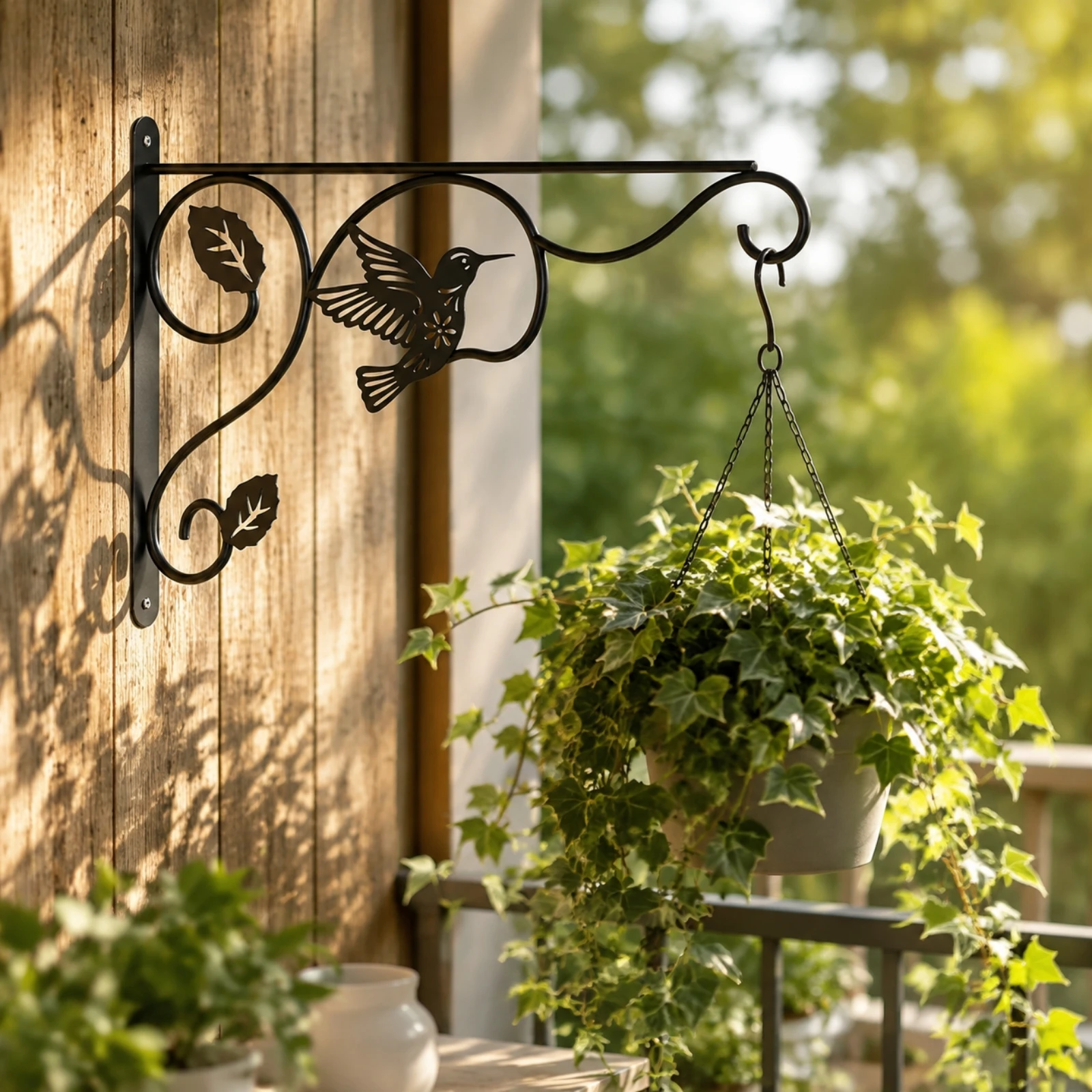 Decorative Wall Bracket with Bird and Leaf Motifs Sturdy Wall-Mounted Hanging Bracket Compact Black for Balcony, Patio