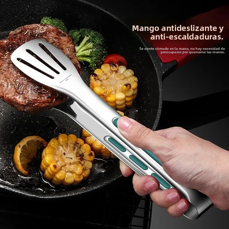 Pinzas para alimentos de acero inoxidable para el hogar, pinzas para carne gruesas resistentes al calor, para comida, Buffet, barbacoa, carne asada,