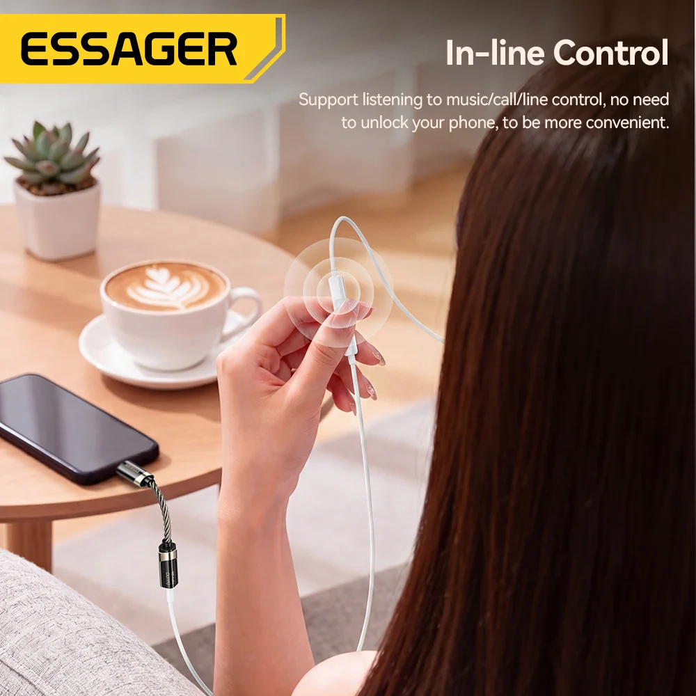 Adapter audio Essager Type C na 3.5mm Hi-Fi, kabel USB-C na 3.5 Jack do iPhone 17, Huawei, Xiaomi, adapter audio do słuchawek — zdjęcie produktu 5