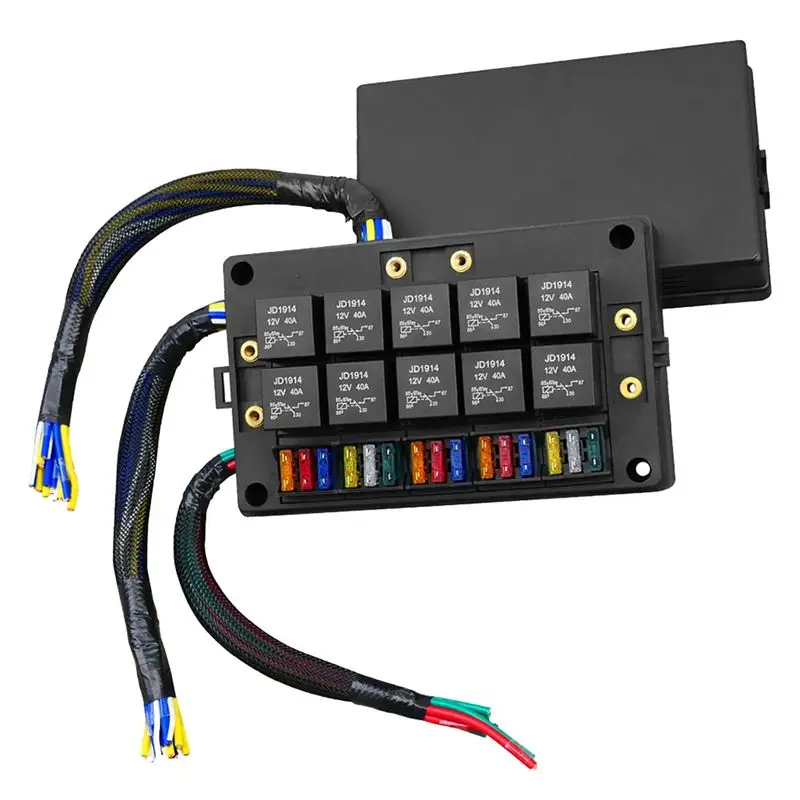 Top Sale Fuse And Relay Box Block Truck 12V Fuse Relay Box Pre-Wires 5Pin 40A ATC/ATO 15 Fuses