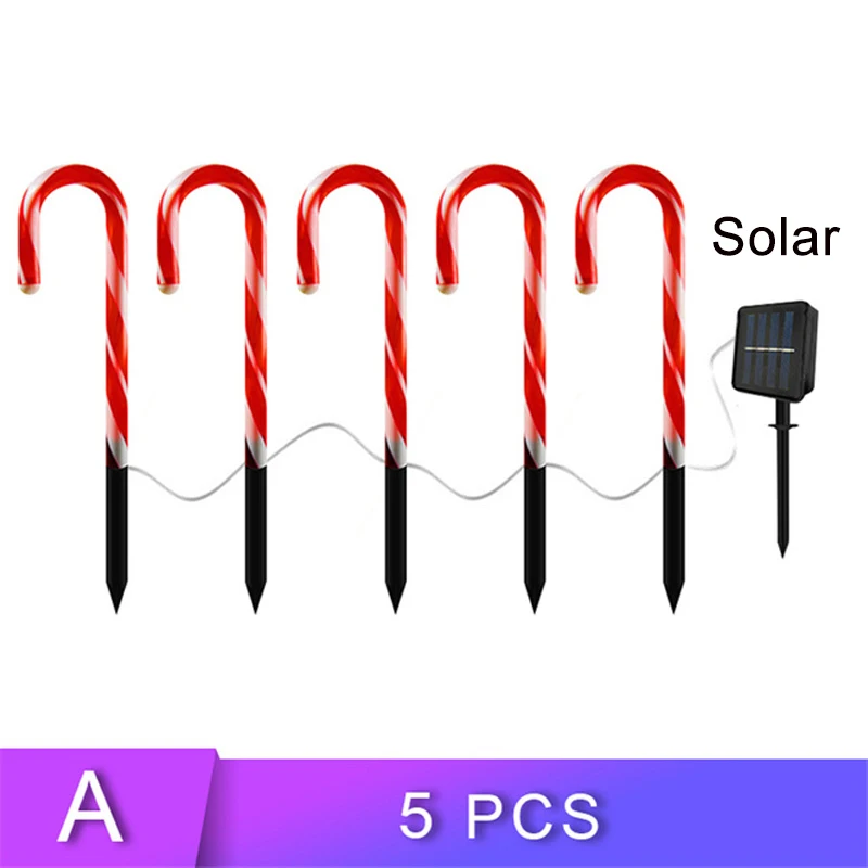 في الهواء الطلق الطاقة الشمسية ضوء عيد الميلاد الحلوى قصب أضواء LED حديقة الأرض التوصيل عكاز مصباح احتفالي فناء ديكور هالوين الطرف