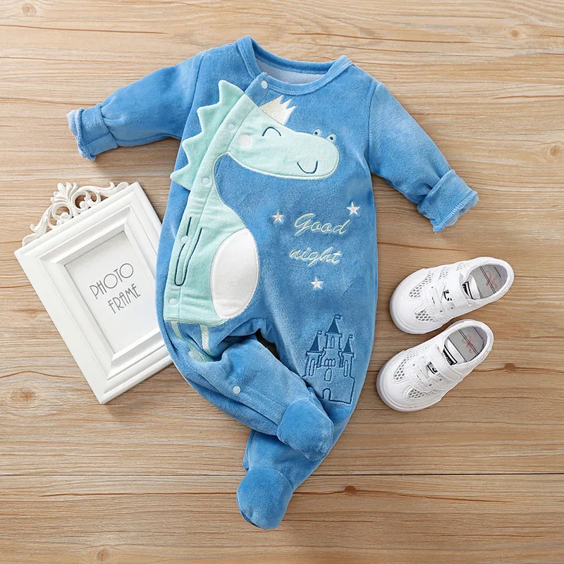 Baby Boy Girl Newborn Cute Cartoon Dinosaur Toddler Solid Color Contrasting Spring And Autumn Long Sleeved Jumpsuit