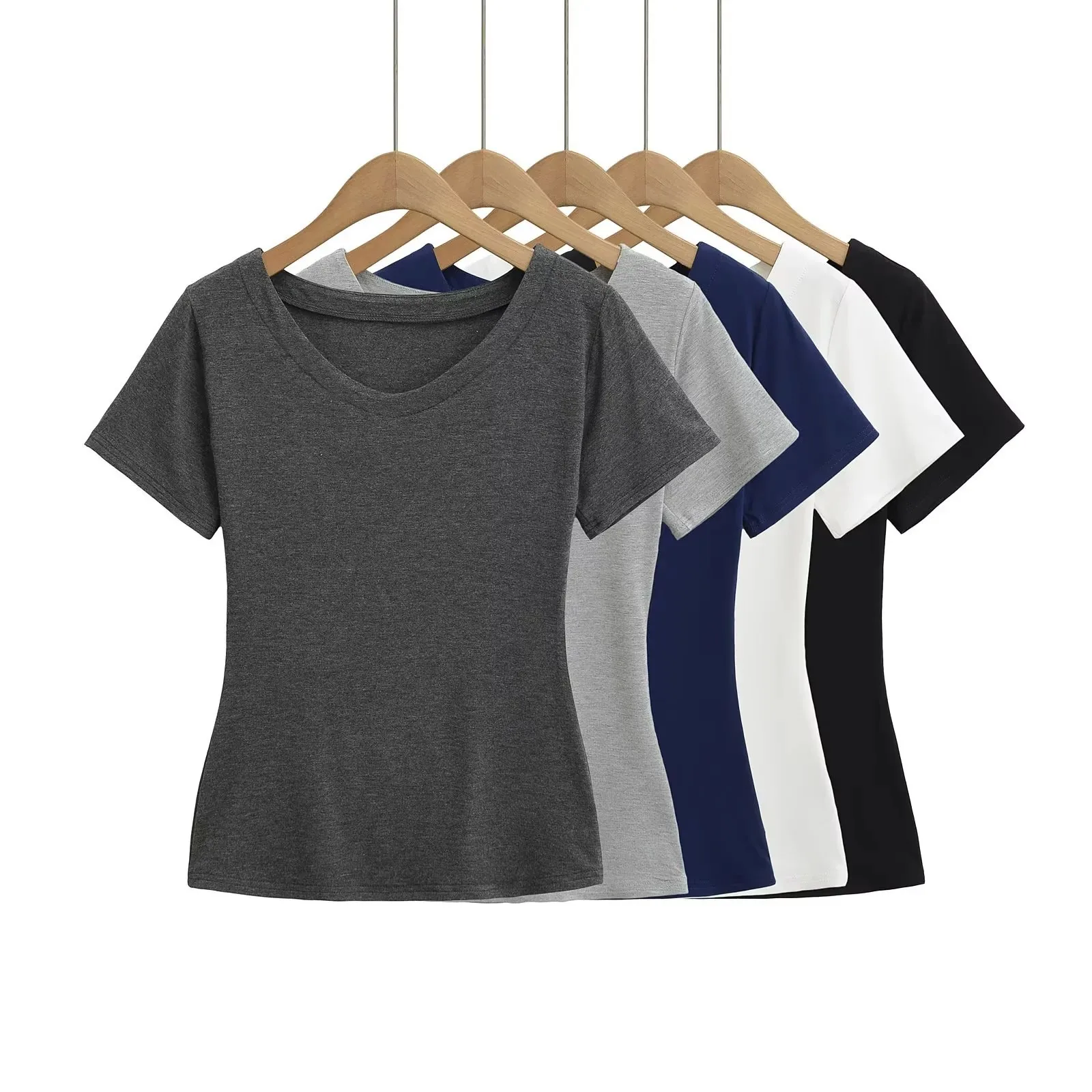 Live stream sexy deep V-neck slim-fit short-sleeve T-shirt new summer style slimming and versatile trendy top   UP