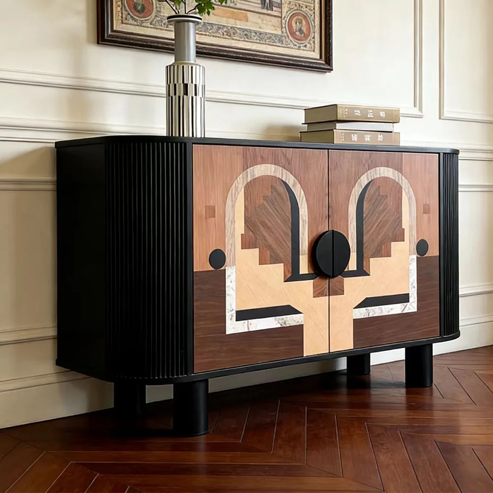 Y*-Modern Luxury Art Deco Sideboard Cabinet Solid Wood Inlay Walnut  Dining Room Buffet Storage Furniture