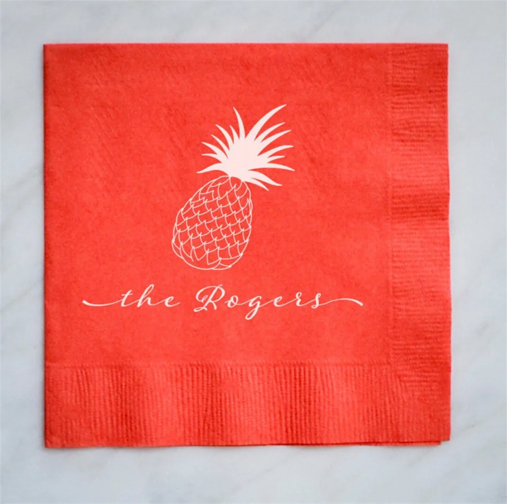 

50PCS Pineapple Wedding Napkins, Customizable Cocktail Napkins, Pineapple Beverage Napkins, Beach Wedding, Pineapple with Last