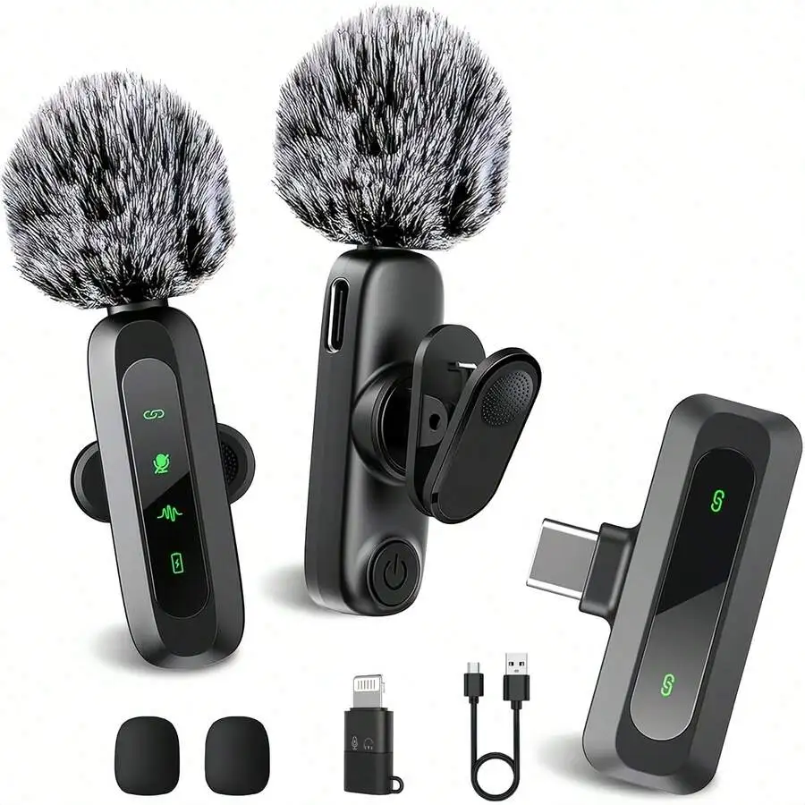 Wireless Lavalier Microphone With LED Indicator Noise Reduction Magnetic Clip For iPhone Android Pad Vlogging Podcast