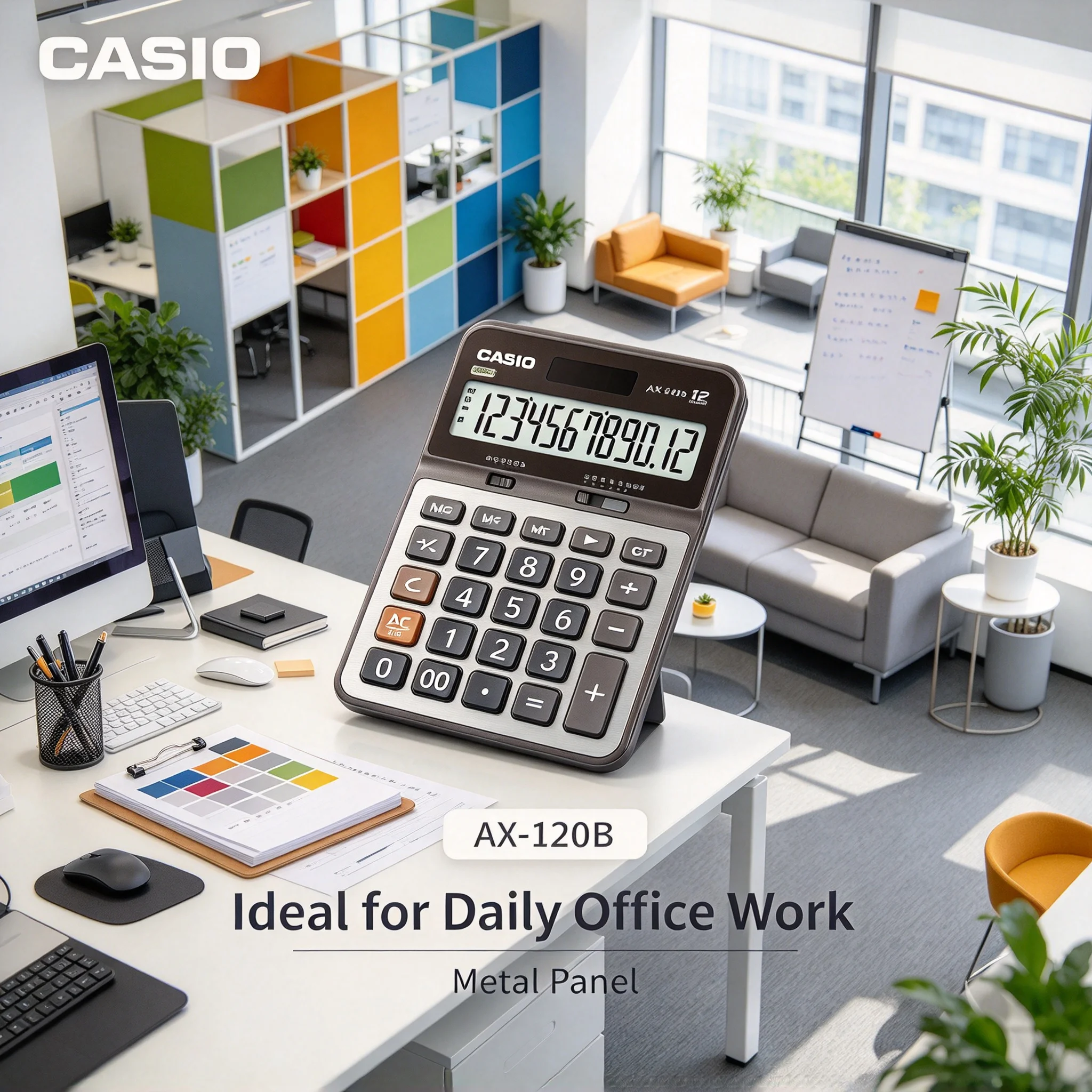 Casio AX-12B AX-120B Dual Power 12 Digit Calculator Bright LCD Screen for Home Office Cashier Student Calculation