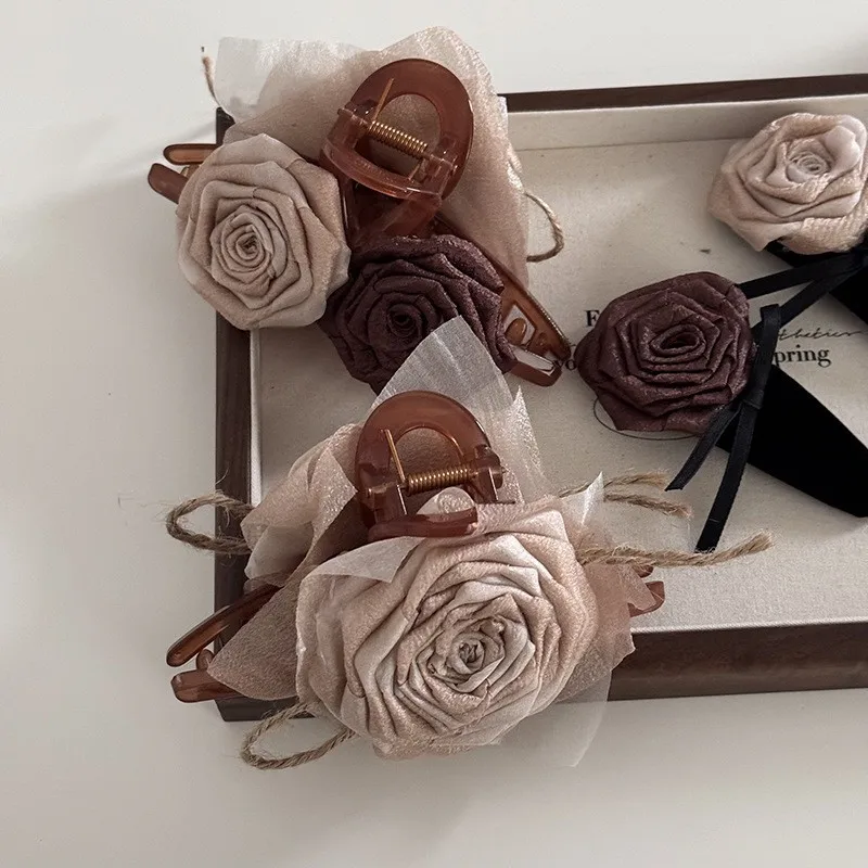 YHJ Dried Roses Hair Claw Clip Cloth Flower BB Clip Hair Clips Hair Accessories for Women Girls