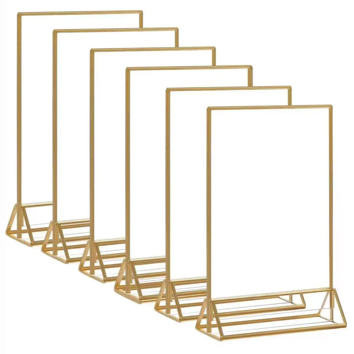 Acrylic Gold-edge Triangular Table Card Horizontal Vertical Photo Frames Display Stands Transparent Dining Table Decorative