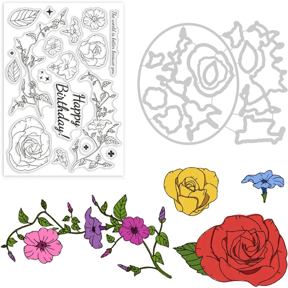 

Flower Cut Dies and Clear Silicone Stamp Set for DIY Scrapbooking Album Decorative Wedding Invitation Card Making