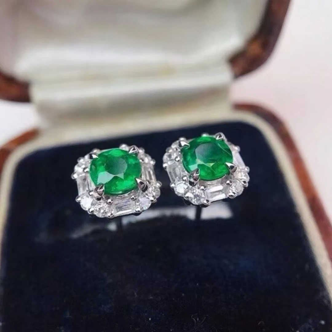 

KJJEAXCMY Fine Jewelry Natural Emerald Earrings For Women S925 Pure Silver Exquisite Inlaid High Clarity Gem Support Testing