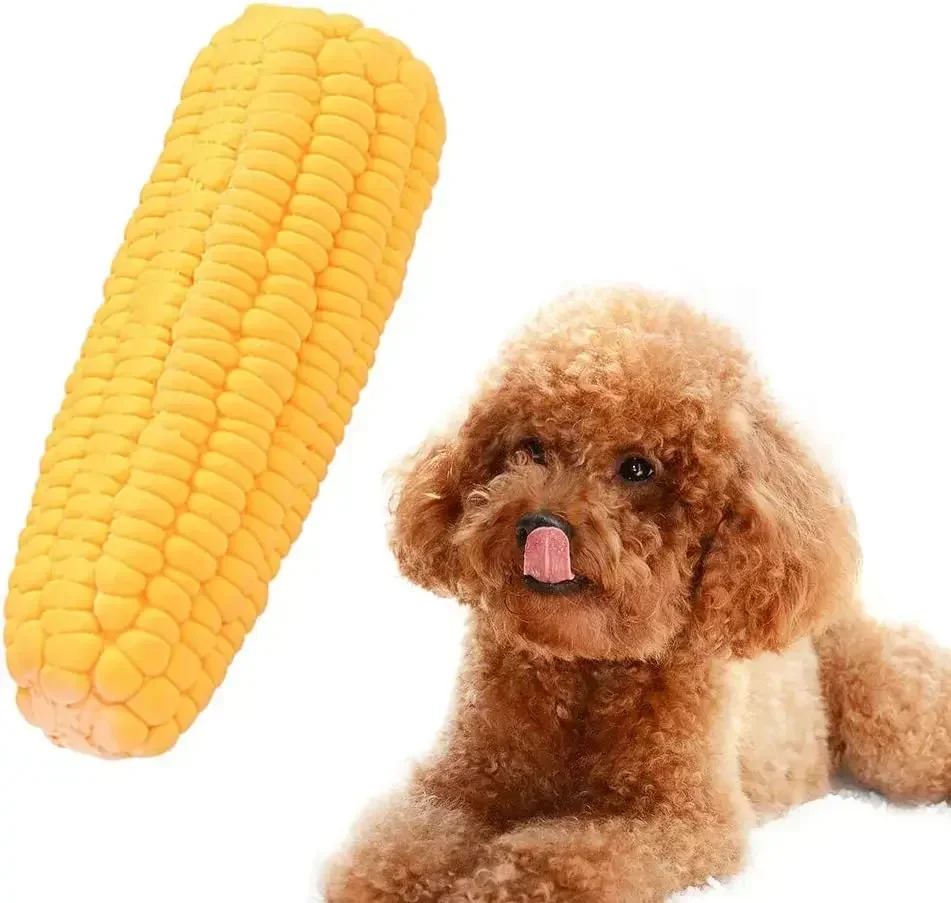 Pet Dog Puppy Latex Corn Shape Squeaky Bite Resistant Interactive Play Chew Toy Pet Aggressive Chewers for Small/Medium