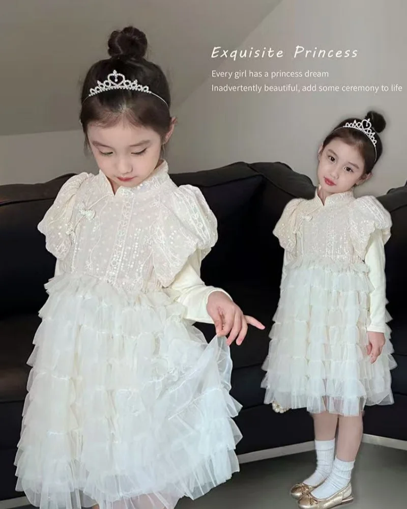 

New Baby Girls Fairy Long Sleeve China Qipao Dress Princess Kids Elegant Party Dress 3-8T