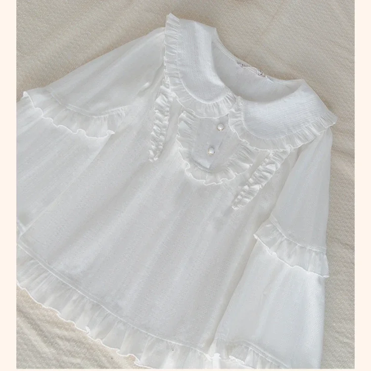 Sweet White Lolita Top ~ Kitten\'s Diary ~ Cute Peter Pan Collar Cotton Blouse