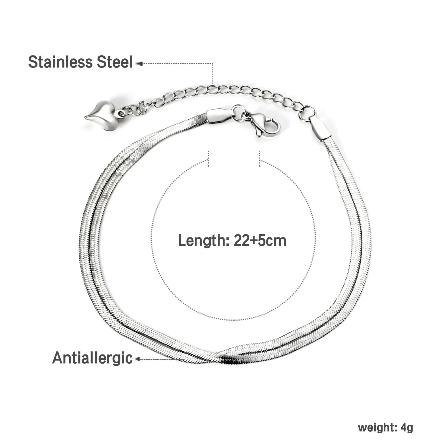 Mit Geschenkbox Doppellagiges Schlangen-Fischgrät-Ketten-Fußkettchen für Frauen Edelstahl Gold Silber Farbe Minimalistischer Fußschmuck – Detail 5