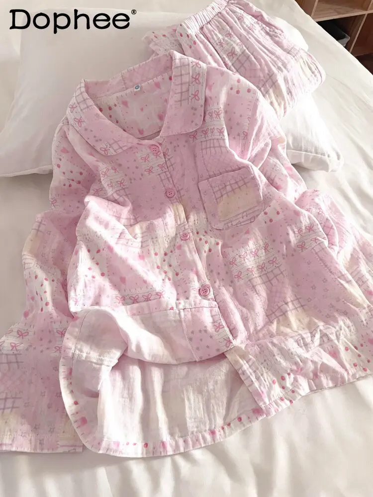 

Новинка осени 2025 года, пижамы из чистого хлопка с длинными рукавами для девочек, мягкие свободные повседневные носимые комплекты домашней одежды